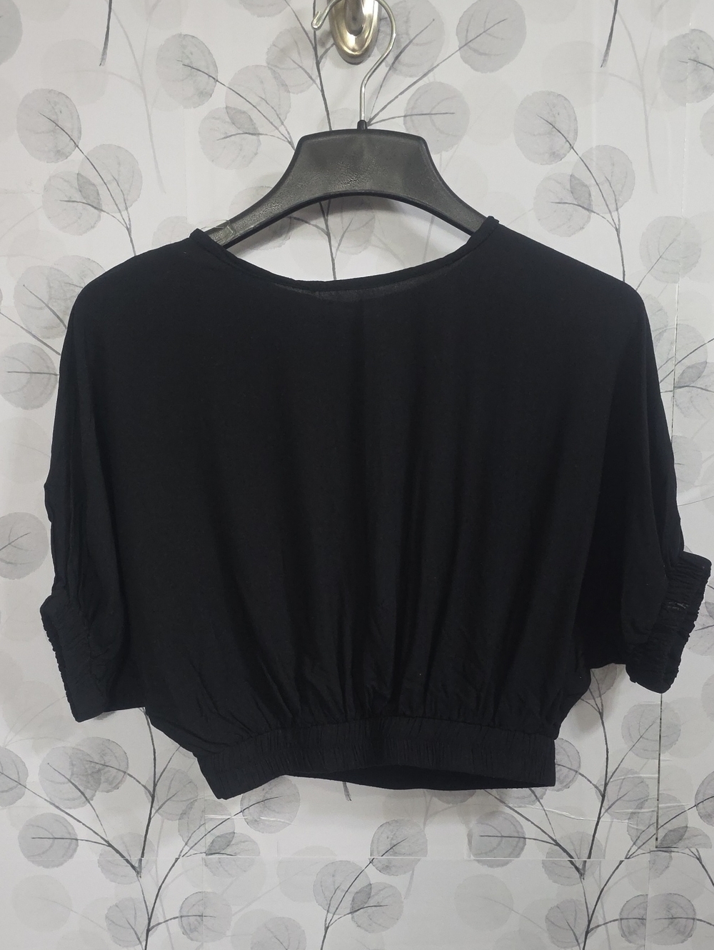 Black Cropped Dolman Sleeve Top - Casual Women's Crop - Picture 2 of 8